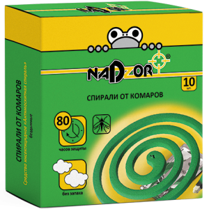 Спирали от комаров малодымные без запаха зеленые 10штук в упаковке Nadzor ISM004C